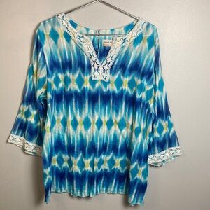 Alfred Dunner Blue Graphic Tunic with 3/4 Sleeves